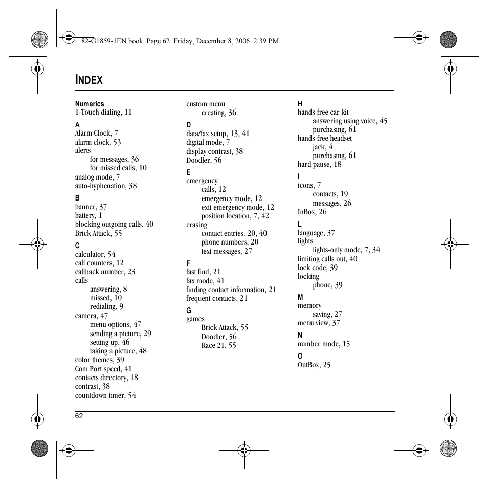 Ndex | Kyocera K312 User Manual | Page 68 / 72