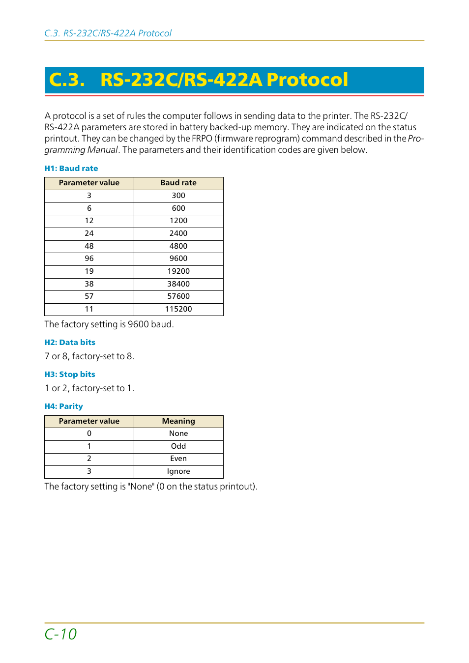 C.3. rs-232c/rs-422a protocol, C—10, C-10 | Kyocera FS-1700 User Manual | Page 146 / 154