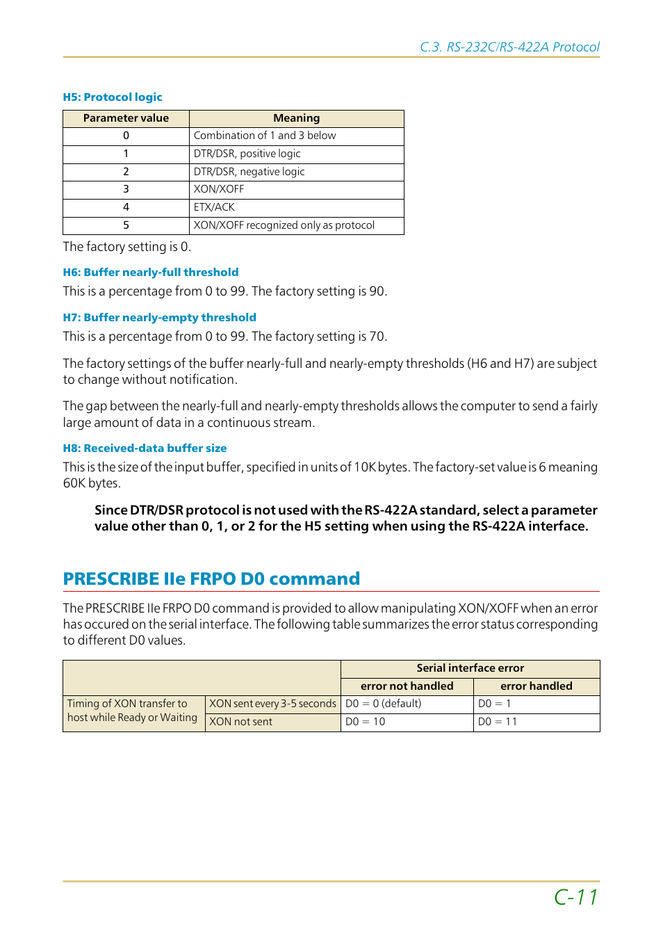 Prescribe iie frpo d0 command, C-11 | Kyocera FS-1700 User Manual | Page 147 / 154