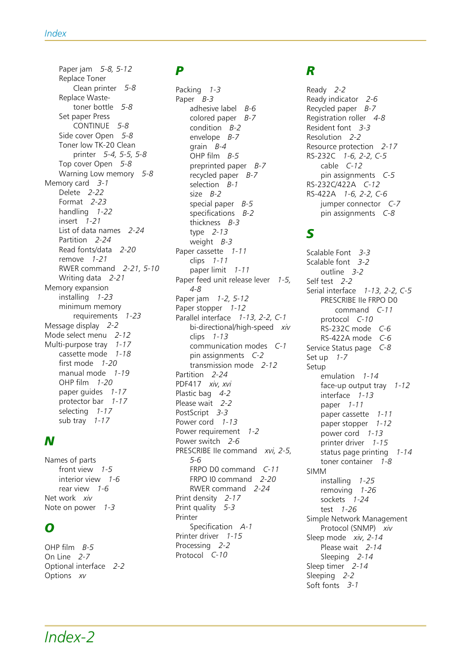 Index-2, Index | Kyocera FS-1700 User Manual | Page 151 / 154
