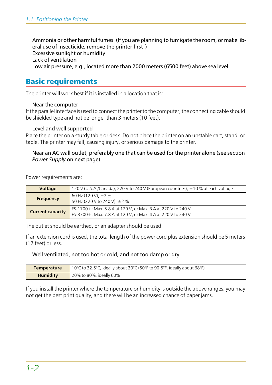 Basic requirements, Basic requirements —2 | Kyocera FS-1700 User Manual | Page 23 / 154