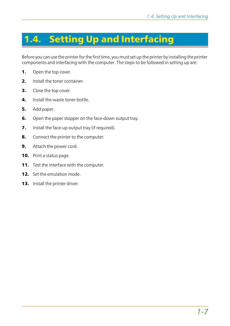 Setting up and interfacing | Kyocera FS-1700 User Manual | Page 28 / 154