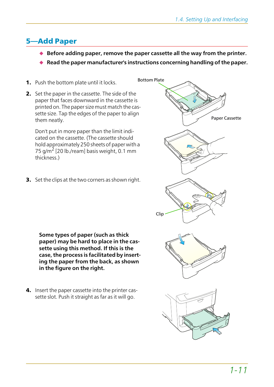 Add paper, 5—add paper —11, 5—add paper | Kyocera FS-1700 User Manual | Page 32 / 154