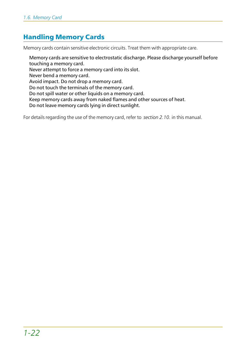 Handling memory cards, Handling memory cards —22 | Kyocera FS-1700 User Manual | Page 43 / 154