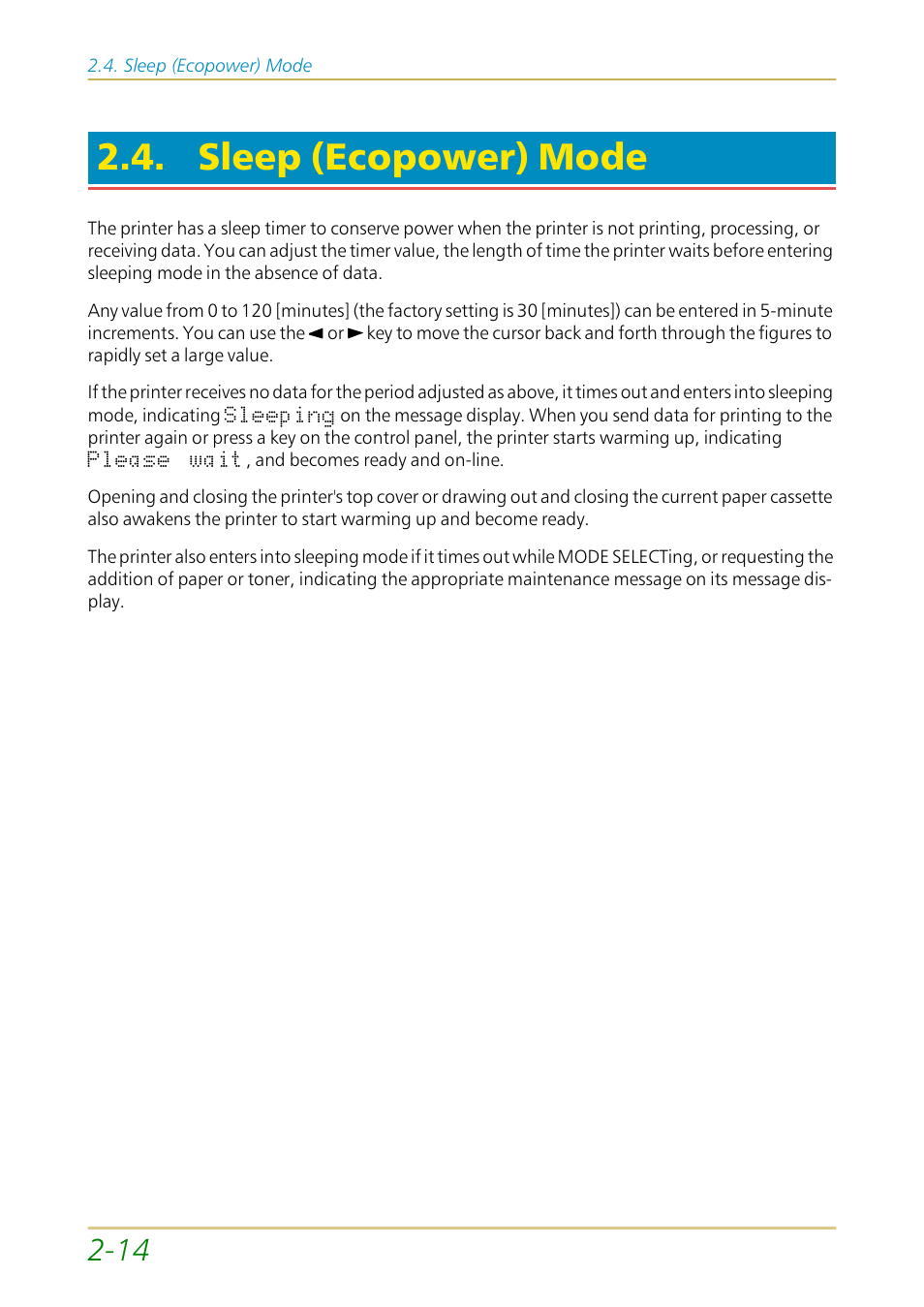 Sleep (ecopower) mode | Kyocera FS-1700 User Manual | Page 61 / 154