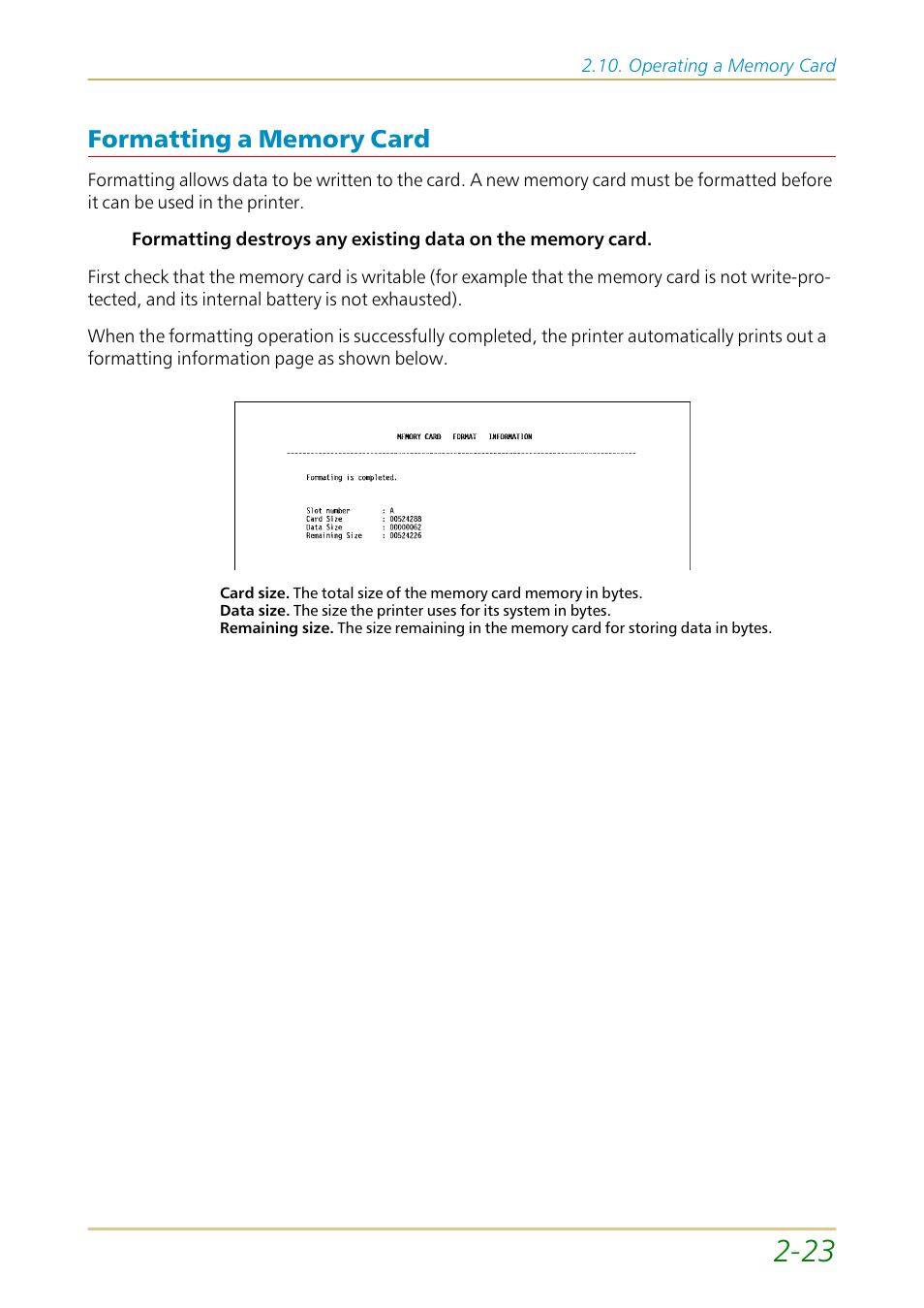 Formatting a memory card, Formatting a memory card —23 | Kyocera FS-1700 User Manual | Page 70 / 154