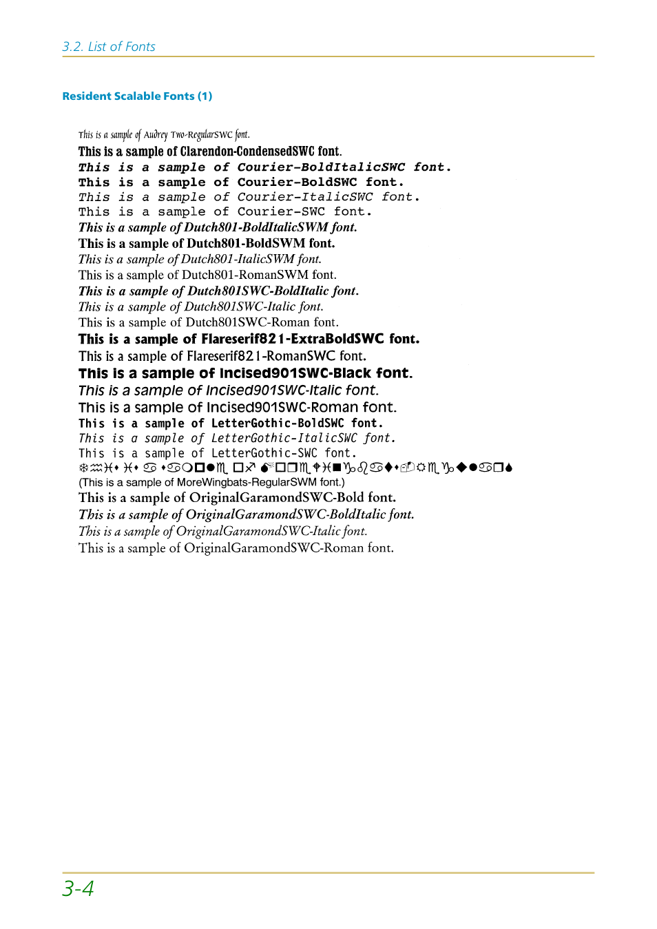 List of resident fonts, Scalable fonts | Kyocera FS-1700 User Manual | Page 75 / 154
