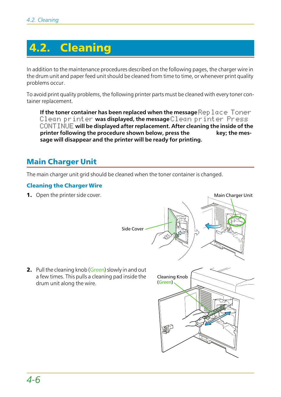 Cleaning, Main charger unit, Main charger unit —6 | Kyocera FS-1700 User Manual | Page 85 / 154