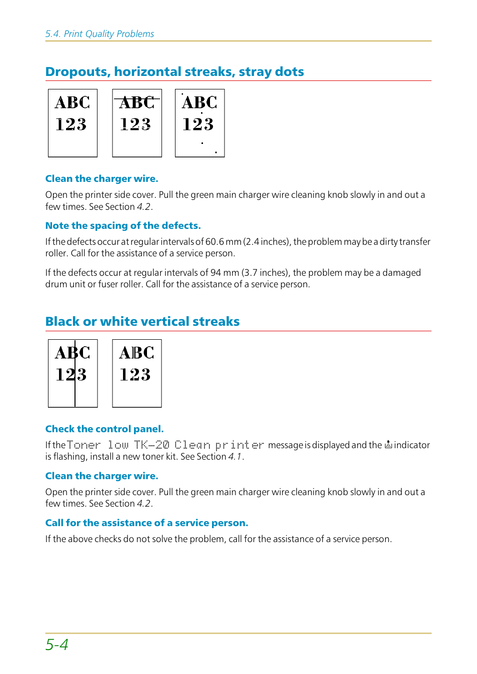 Dropouts, horizontal streaks, stray dots, Black or white vertical streaks | Kyocera FS-1700 User Manual | Page 91 / 154