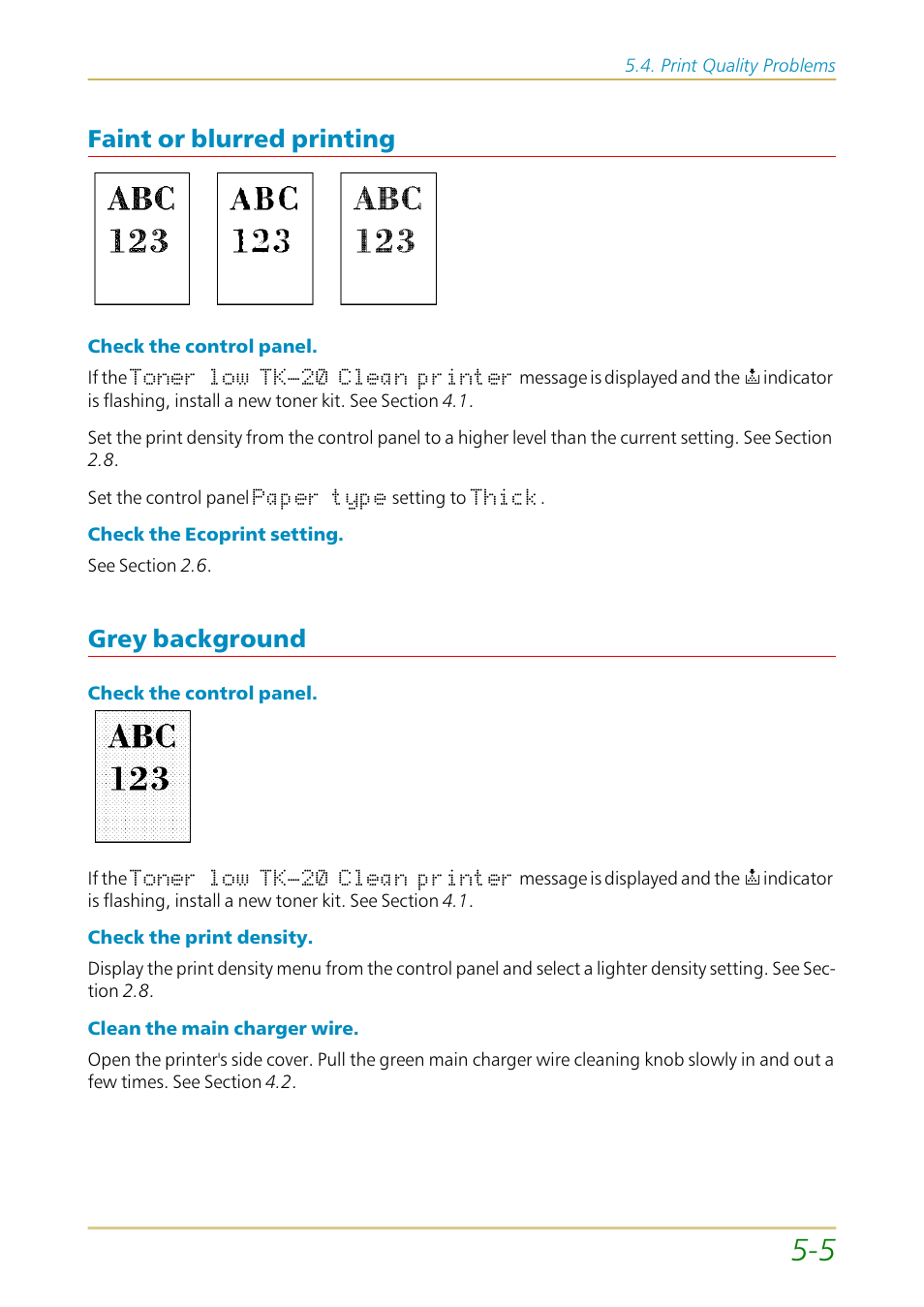 Faint or blurred printing, Grey background, Faint or blurred printing —5 grey background —5 | Kyocera FS-1700 User Manual | Page 92 / 154