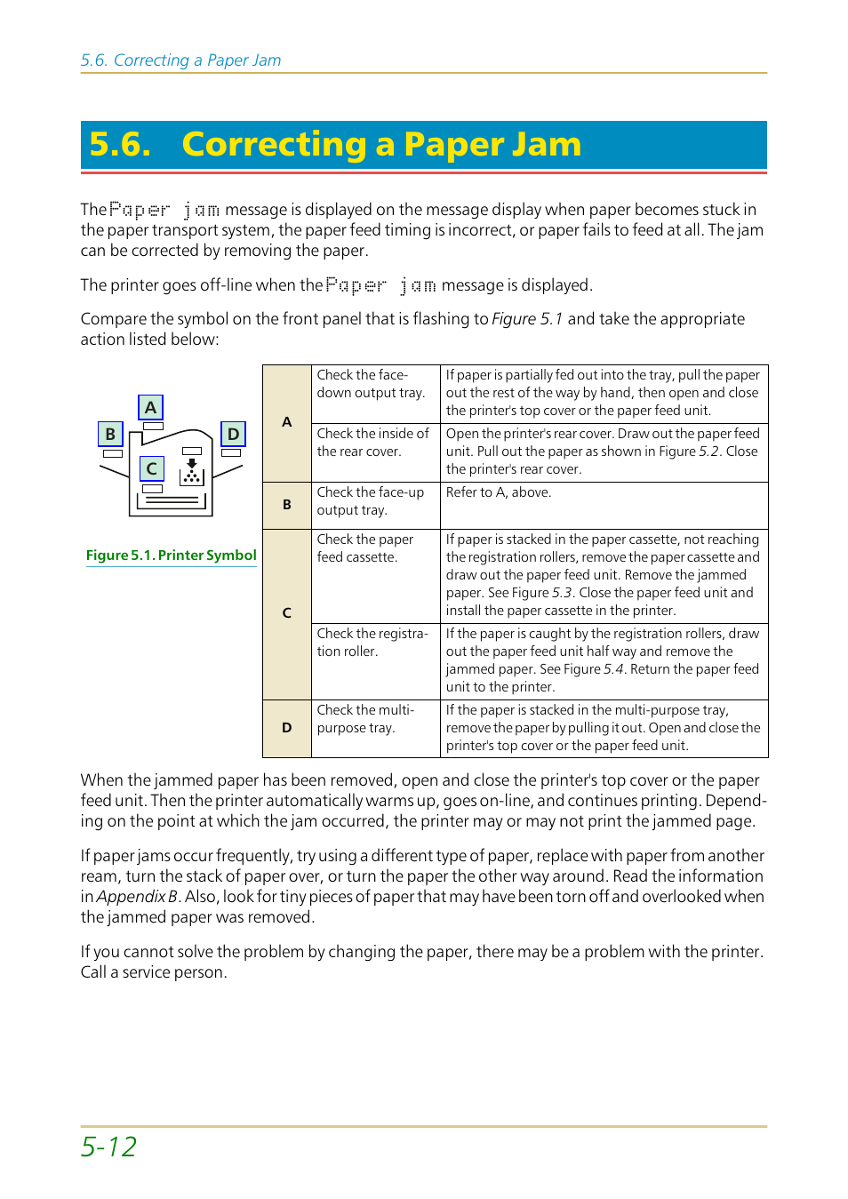 Correcting a paper jam, Ee section 5.6, Section 5.6.) | Section 5.6 | Kyocera FS-1700 User Manual | Page 99 / 154