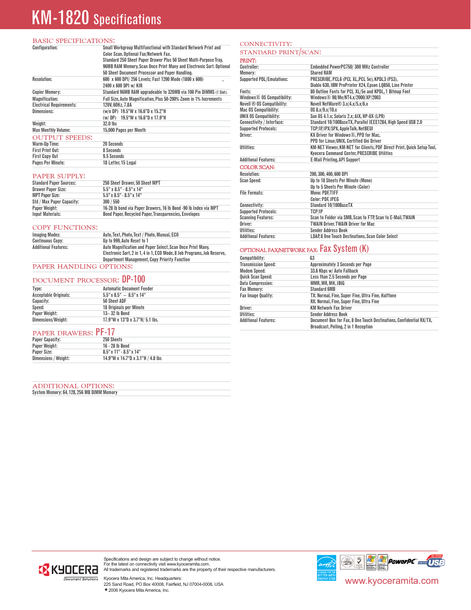 Kyocera KM-1820  EN User Manual | 1 page