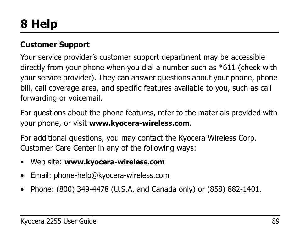 8 help | Kyocera 2255 User Manual | Page 103 / 110