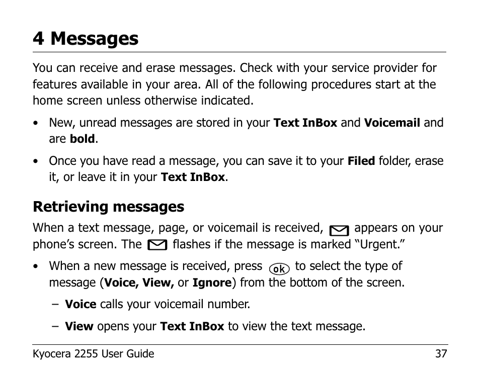 4 messages, Retrieving messages | Kyocera 2255 User Manual | Page 51 / 110