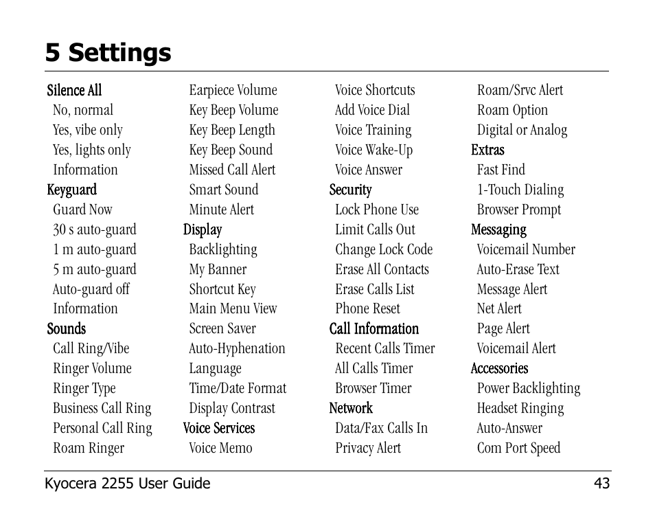 5 settings | Kyocera 2255 User Manual | Page 57 / 110