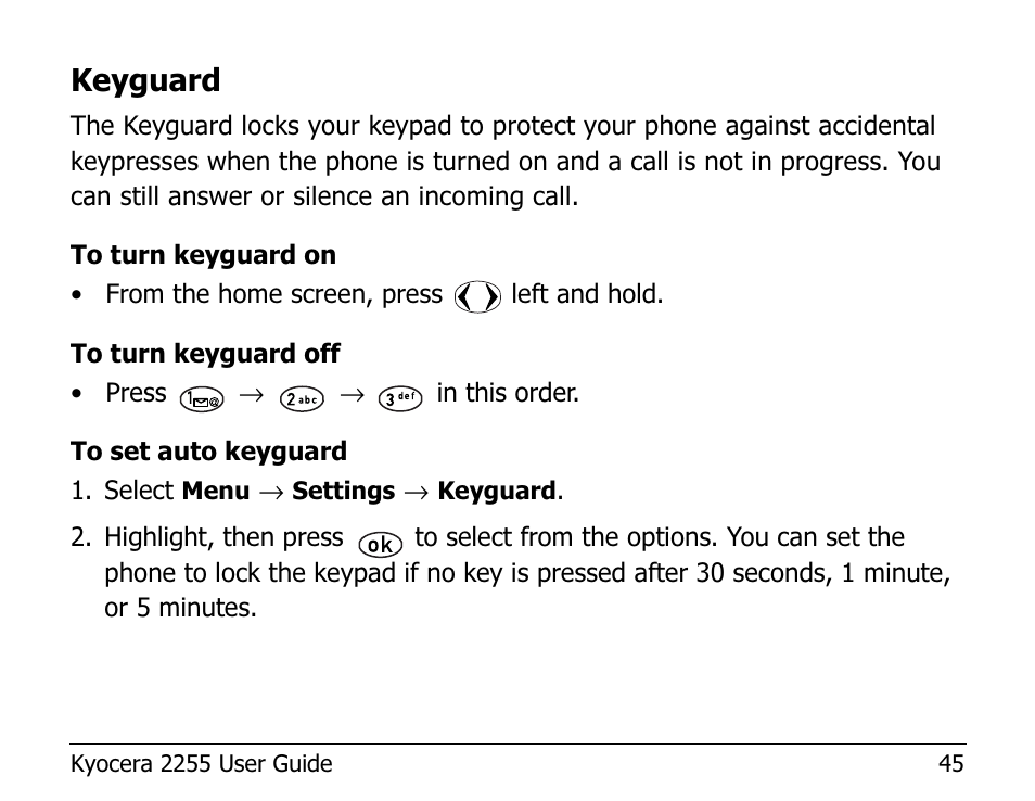 Keyguard | Kyocera 2255 User Manual | Page 59 / 110