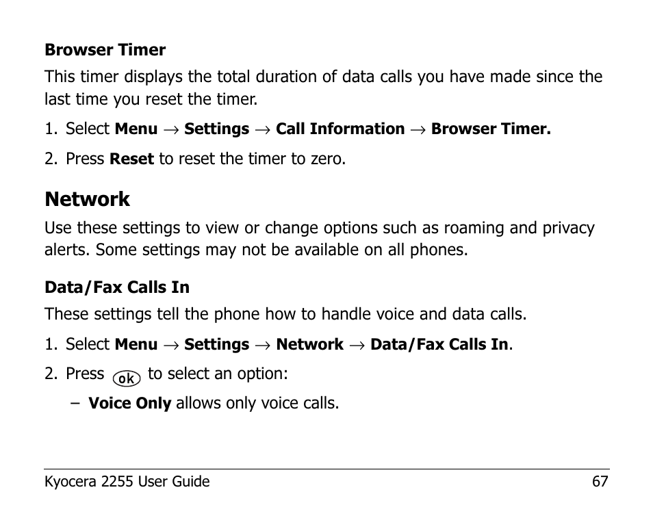 Network | Kyocera 2255 User Manual | Page 81 / 110