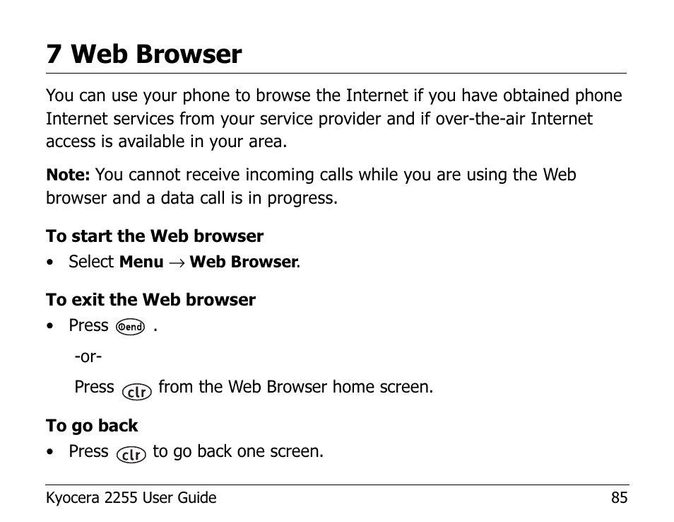 7 web browser | Kyocera 2255 User Manual | Page 99 / 110