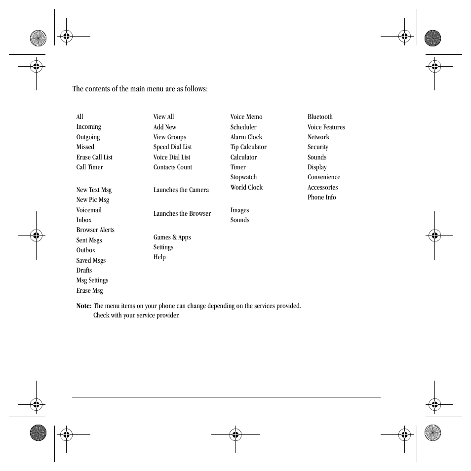 Main menu | Kyocera S4000 User Manual | Page 14 / 80