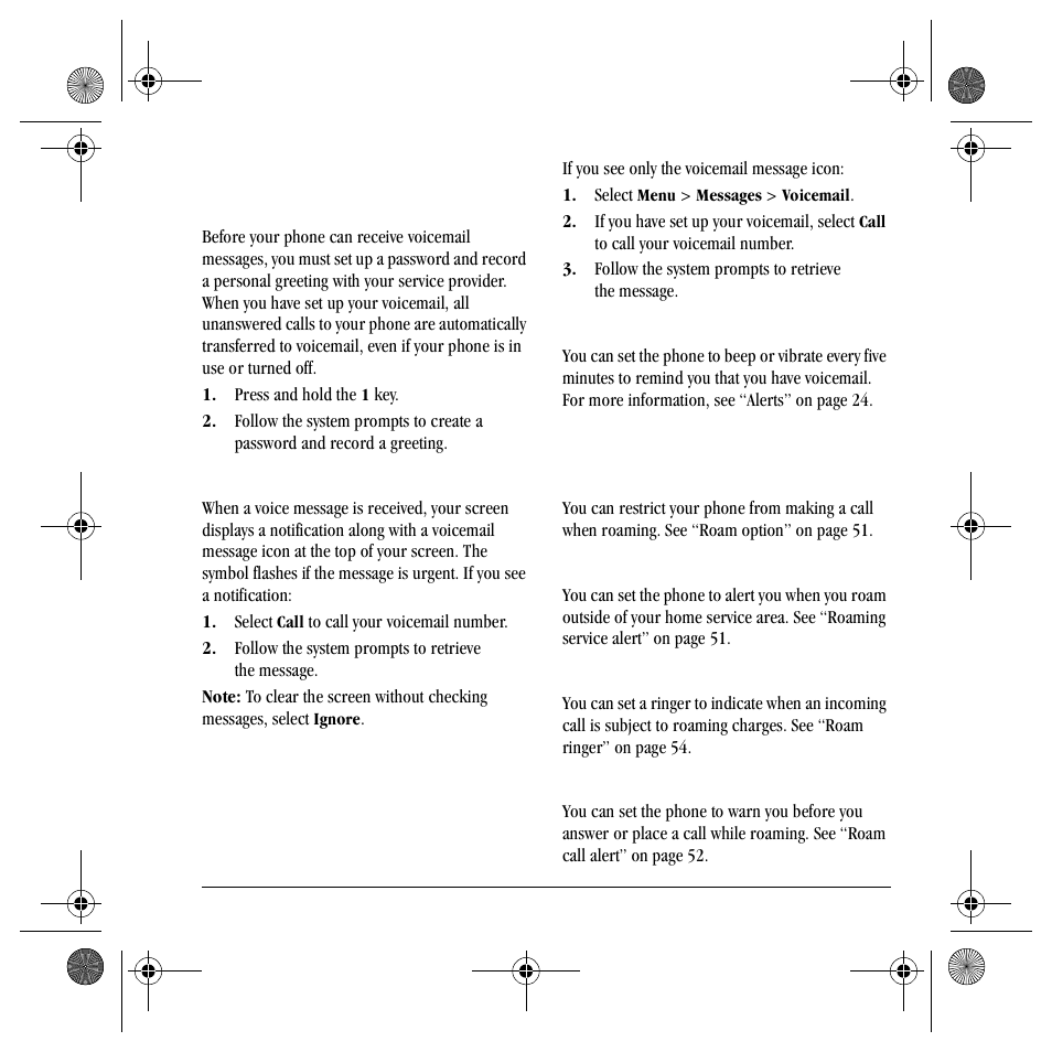 Voicemail, Roaming calls | Kyocera S4000 User Manual | Page 19 / 80