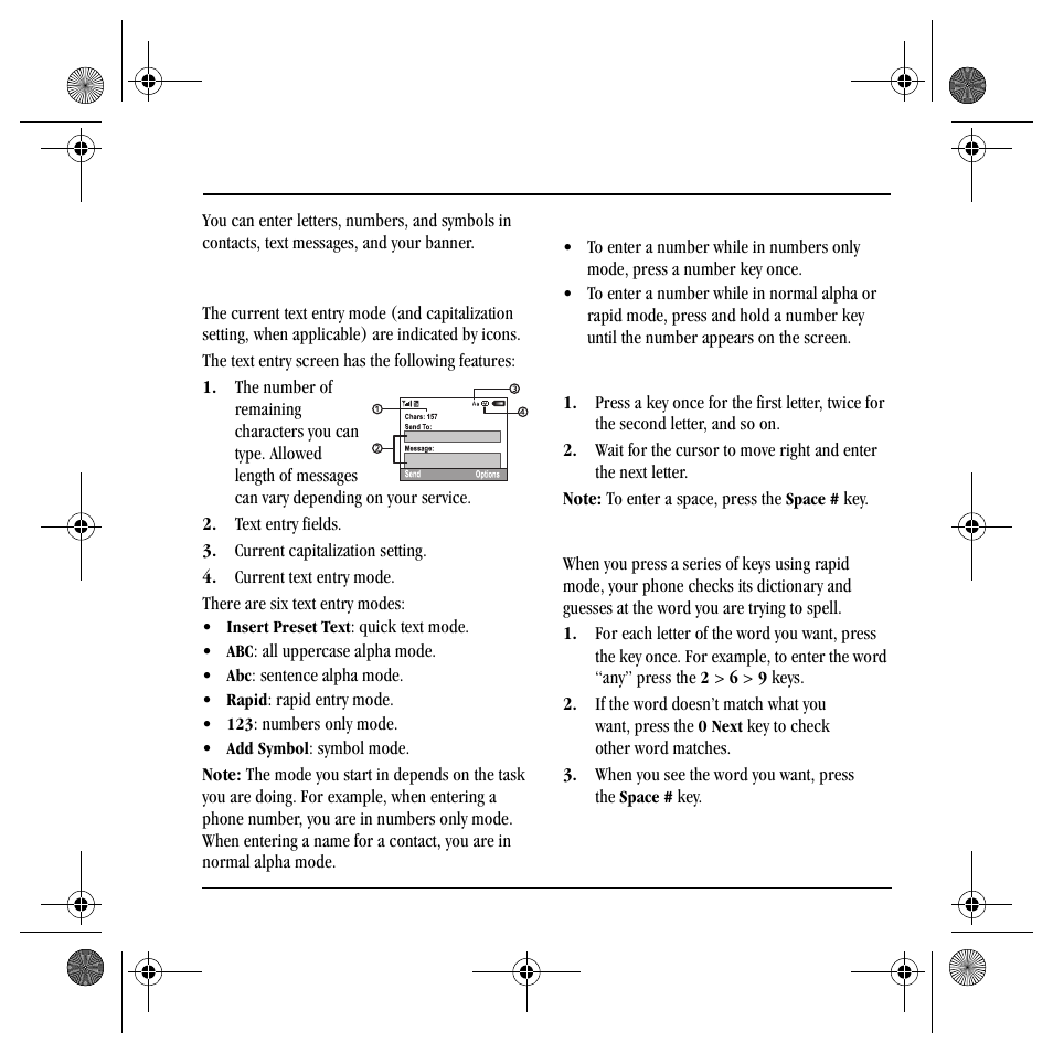 Text entry modes, Ntry | Kyocera S4000 User Manual | Page 21 / 80