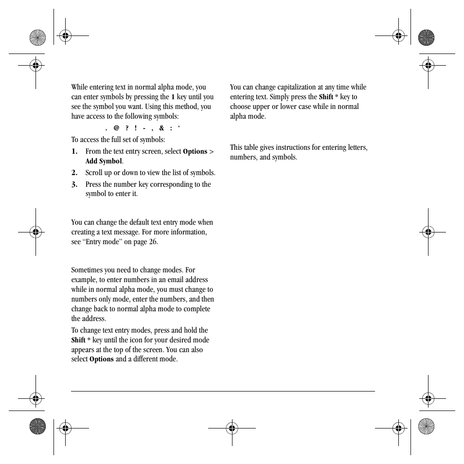 Text entry quick reference | Kyocera S4000 User Manual | Page 22 / 80