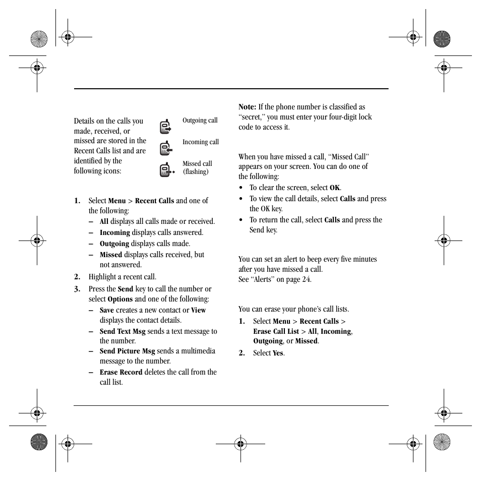 Call lists, Ecent, Alls | Kyocera S4000 User Manual | Page 24 / 80