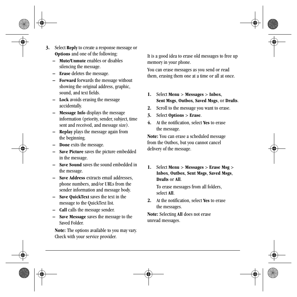 Erase messages | Kyocera S4000 User Manual | Page 30 / 80