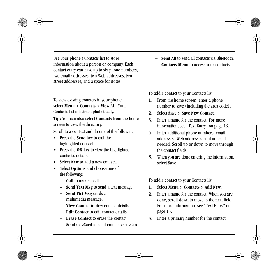 Viewing contacts list, Adding contacts, Ontacts | Kyocera S4000 User Manual | Page 35 / 80