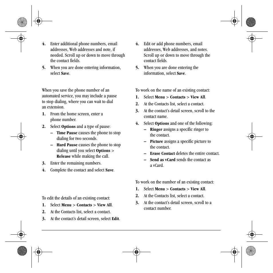 Working with contacts | Kyocera S4000 User Manual | Page 36 / 80