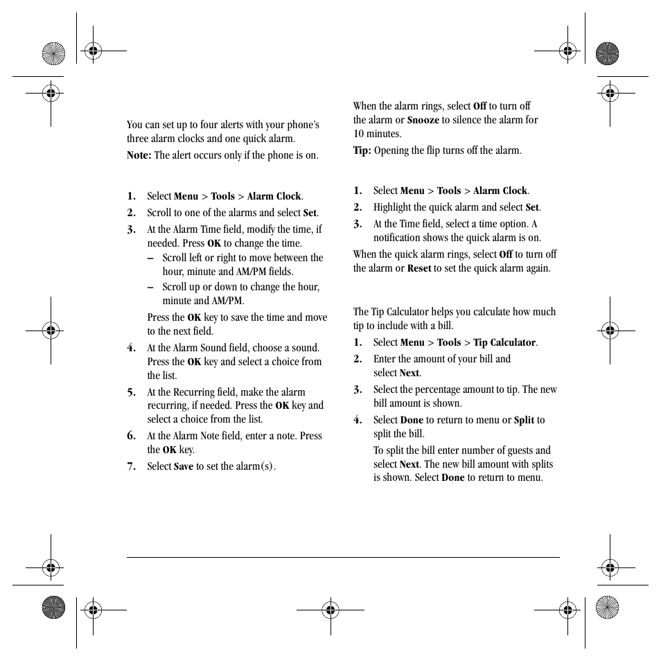Alarm clock, Tip calculator | Kyocera S4000 User Manual | Page 51 / 80