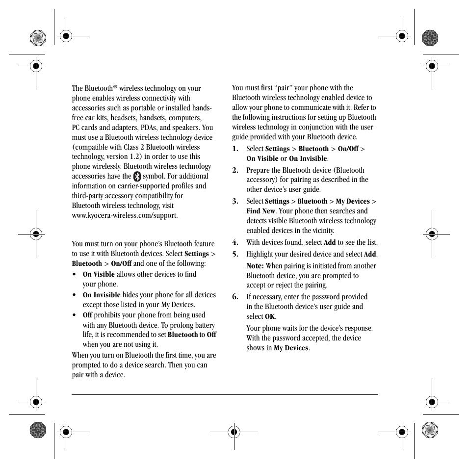 Bluetooth | Kyocera S4000 User Manual | Page 56 / 80