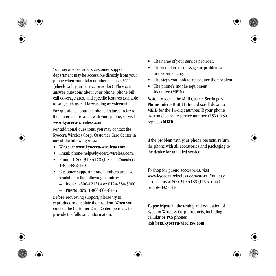 15 g, Customer support, Qualified service | Phone accessories, Become a product evaluator | Kyocera S4000 User Manual | Page 71 / 80