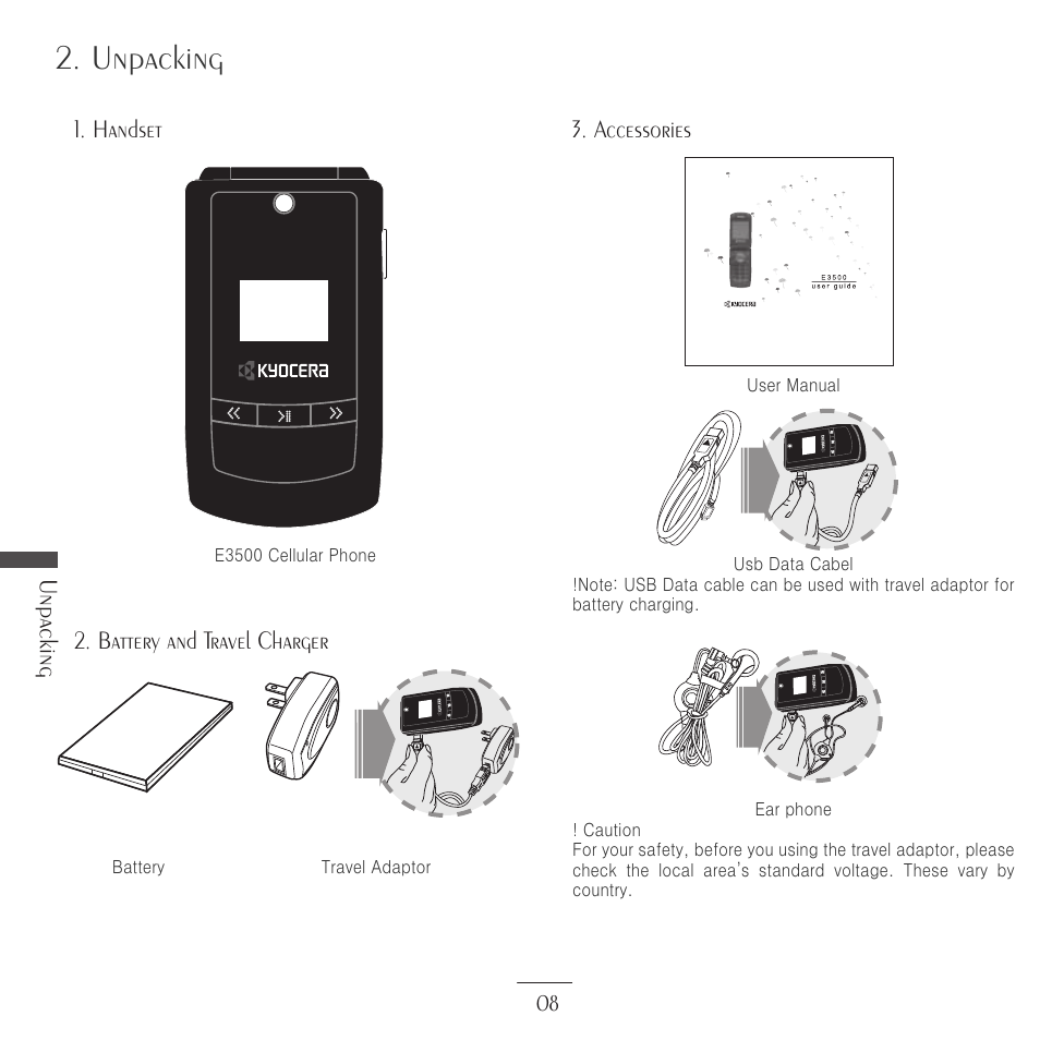 Unpacking | Kyocera E3500 User Manual | Page 10 / 60