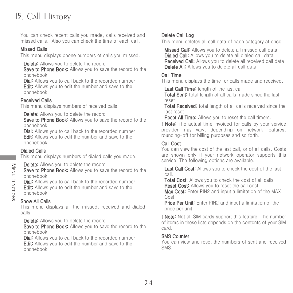 Call history, Menu f unctions 3 4 | Kyocera E3500 User Manual | Page 36 / 60