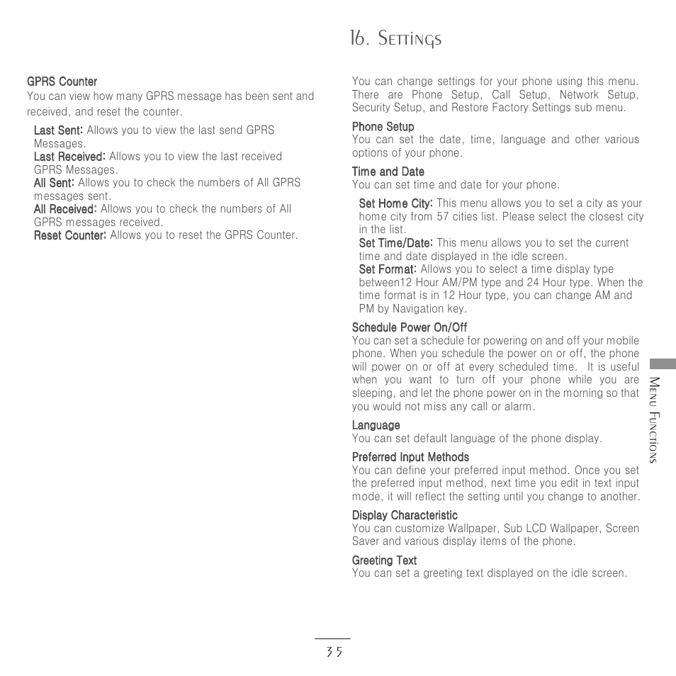 Settings, Menu f unctions 3 5 | Kyocera E3500 User Manual | Page 37 / 60