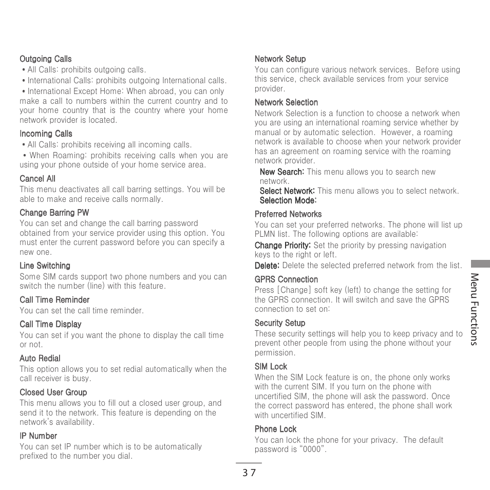 Enu unc tions | Kyocera E3500 User Manual | Page 39 / 60