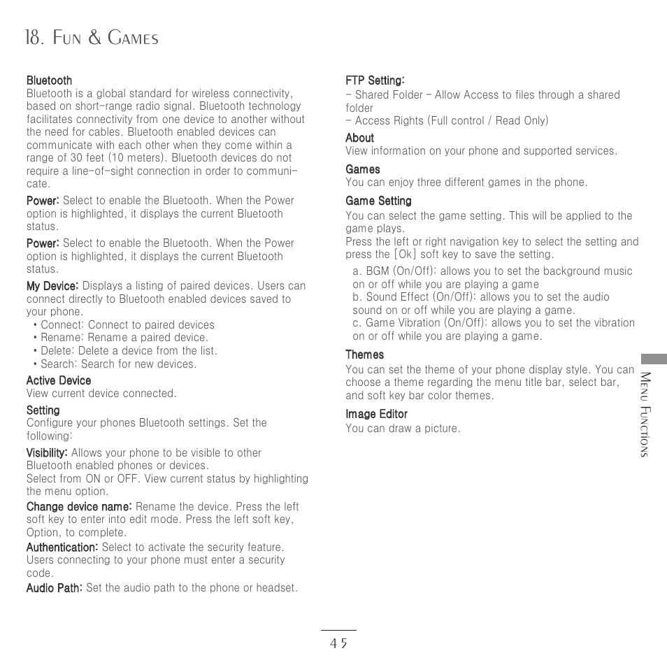 Fun & games, Menu f unctions 4 5 | Kyocera E3500 User Manual | Page 47 / 60