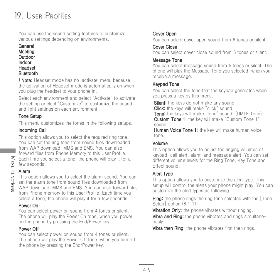 User profiles, Menu f unctions 4 6 | Kyocera E3500 User Manual | Page 48 / 60