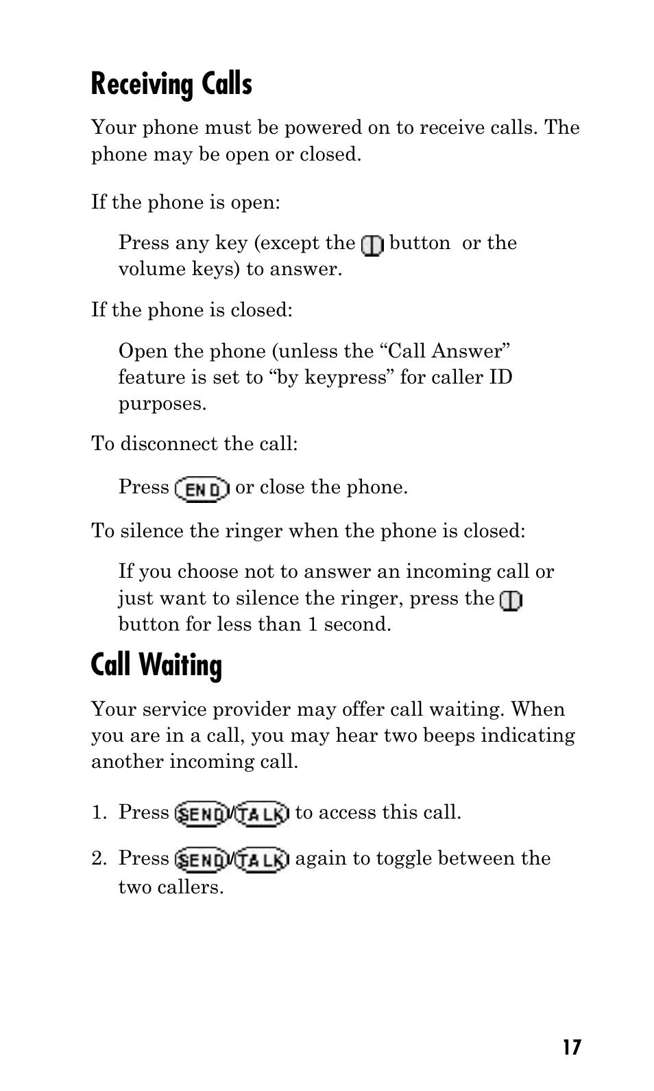 Receiving calls, Call waiting | Kyocera Q Phone User Manual | Page 17 / 60