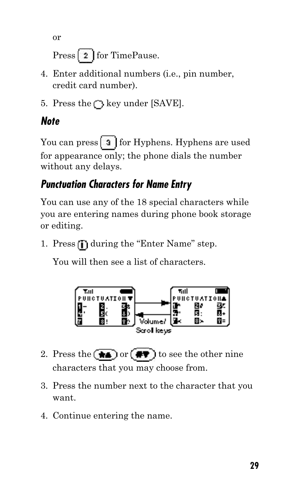 Punctuation characters for name entry | Kyocera Q Phone User Manual | Page 29 / 60