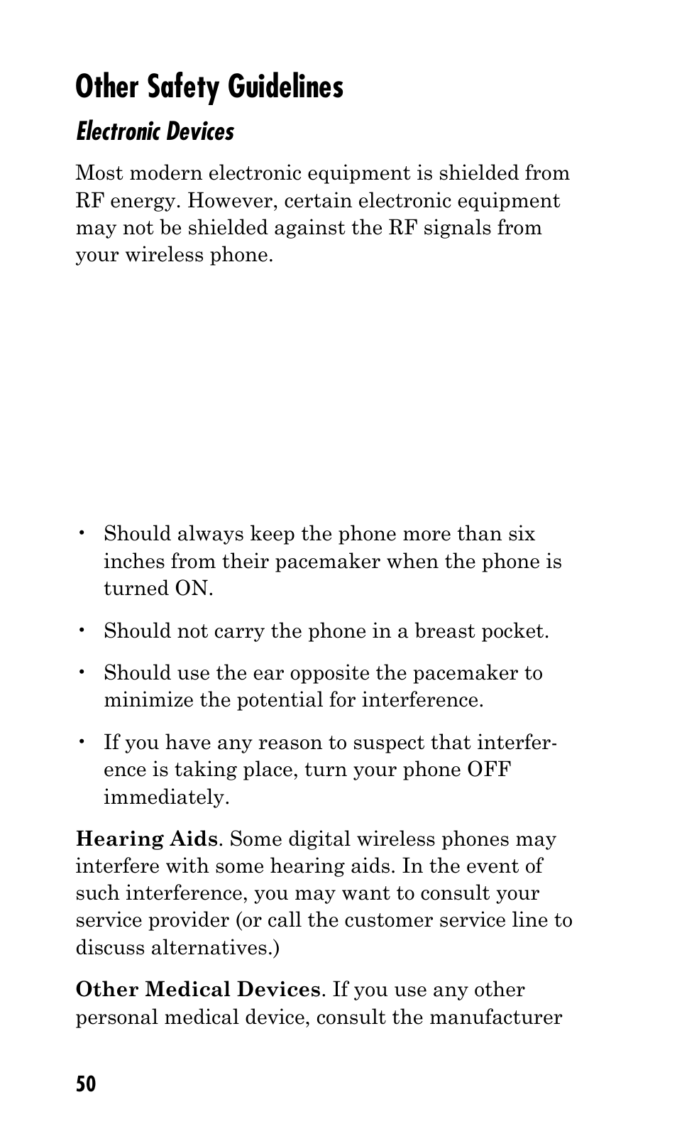 Other safety guidelines, Electronic devices | Kyocera Q Phone User Manual | Page 50 / 60
