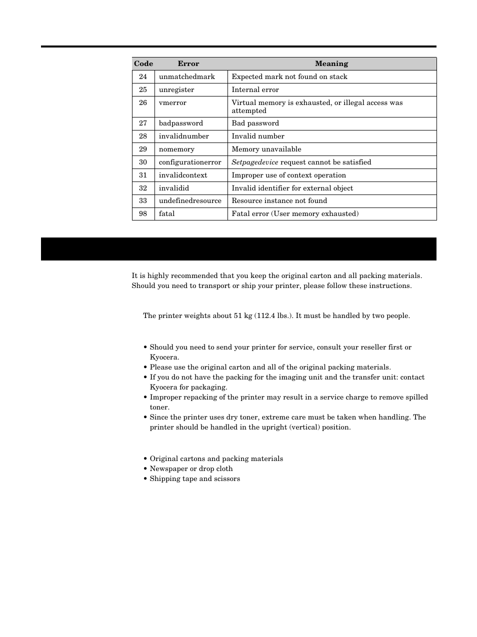 Repacking, Care and maintenance | Kyocera FS-5900C User Manual | Page 114 / 132