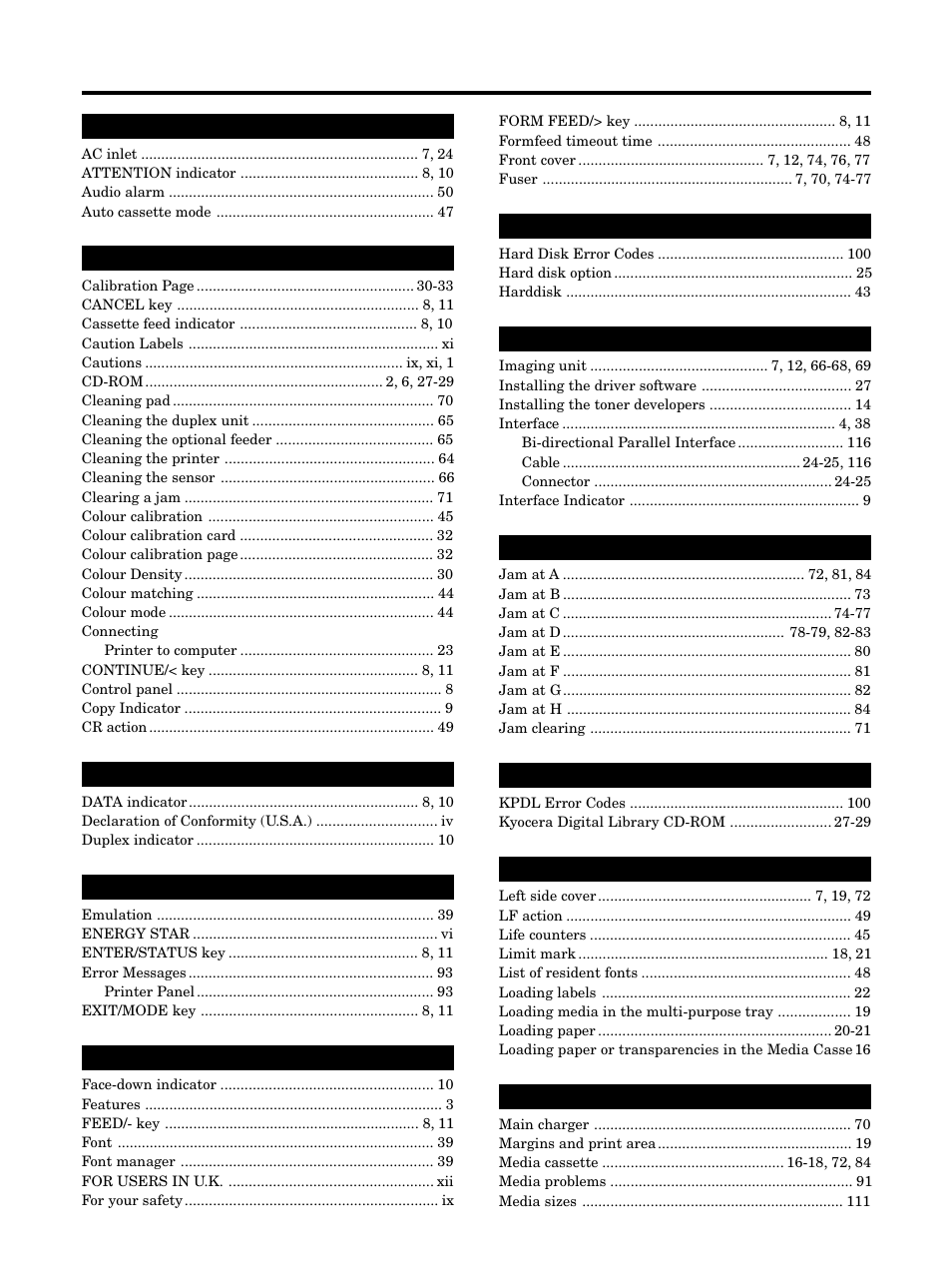 Index | Kyocera FS-5900C User Manual | Page 130 / 132