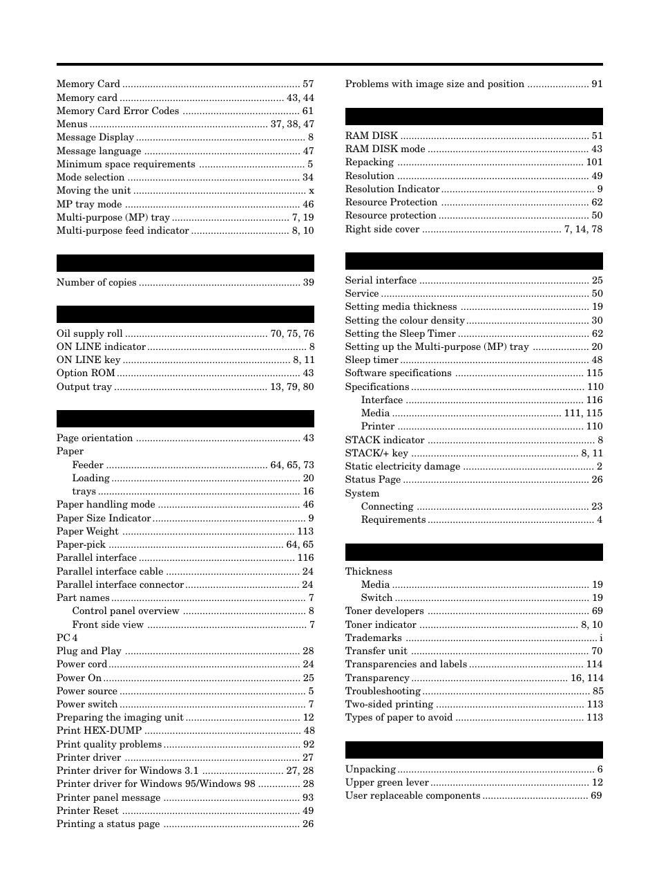 Index | Kyocera FS-5900C User Manual | Page 131 / 132
