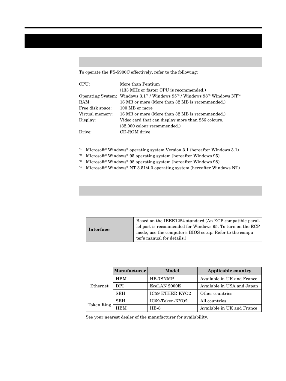 System requirements, Interface, Pc interface | Before you start, System requirements pc, Parallel interface requirement, Network interface requirements | Kyocera FS-5900C User Manual | Page 17 / 132