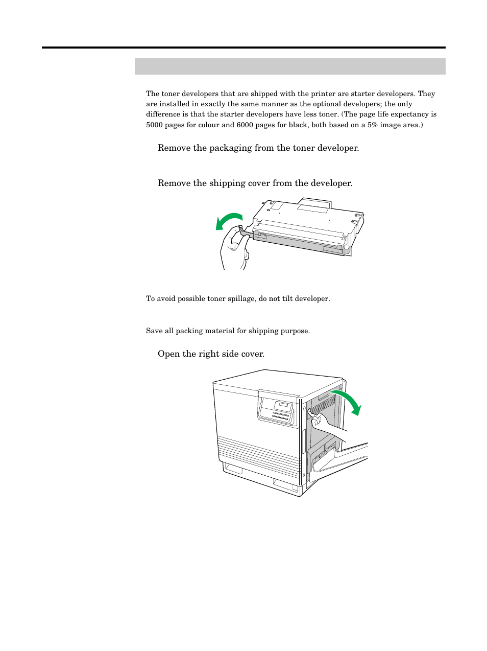 Installing the toner developers, Setup | Kyocera FS-5900C User Manual | Page 27 / 132