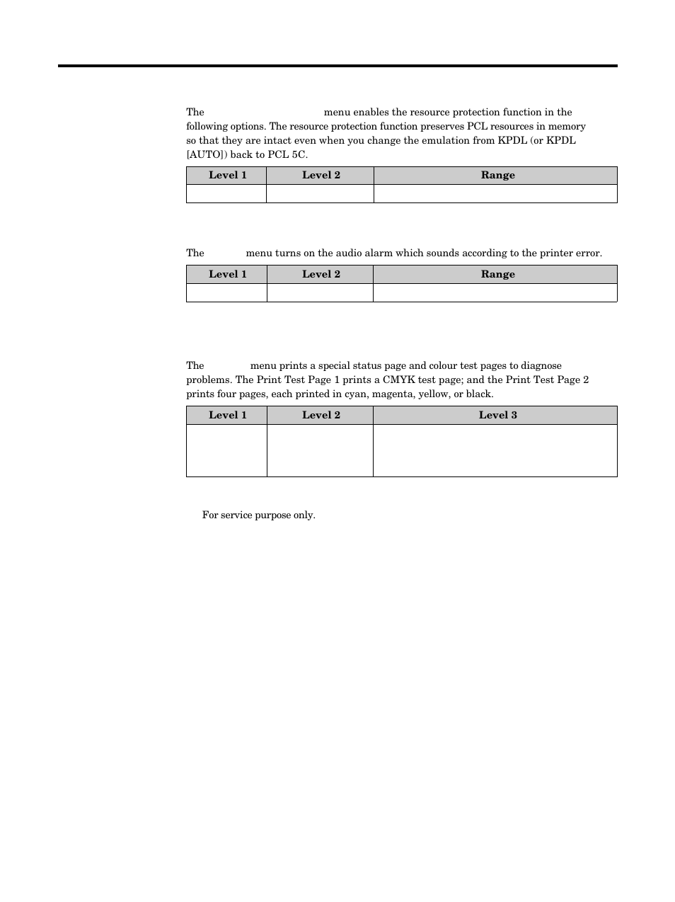 Using the printer, Resource protection, Audio alarm | Service | Kyocera FS-5900C User Manual | Page 63 / 132