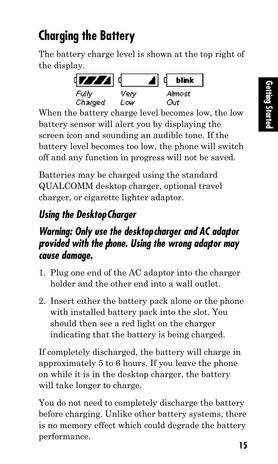 Charging the battery | Kyocera Mita FS-1900 User Manual | Page 15 / 60