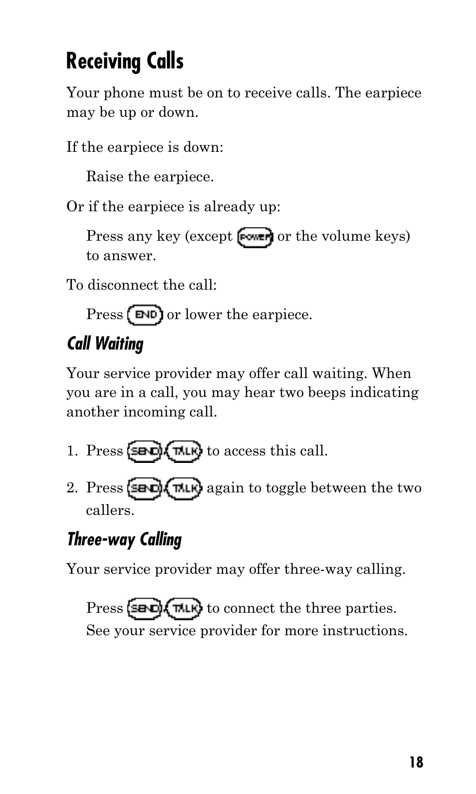 Receiving calls, Call waiting, Three-way calling | Kyocera Mita FS-1900 User Manual | Page 18 / 60
